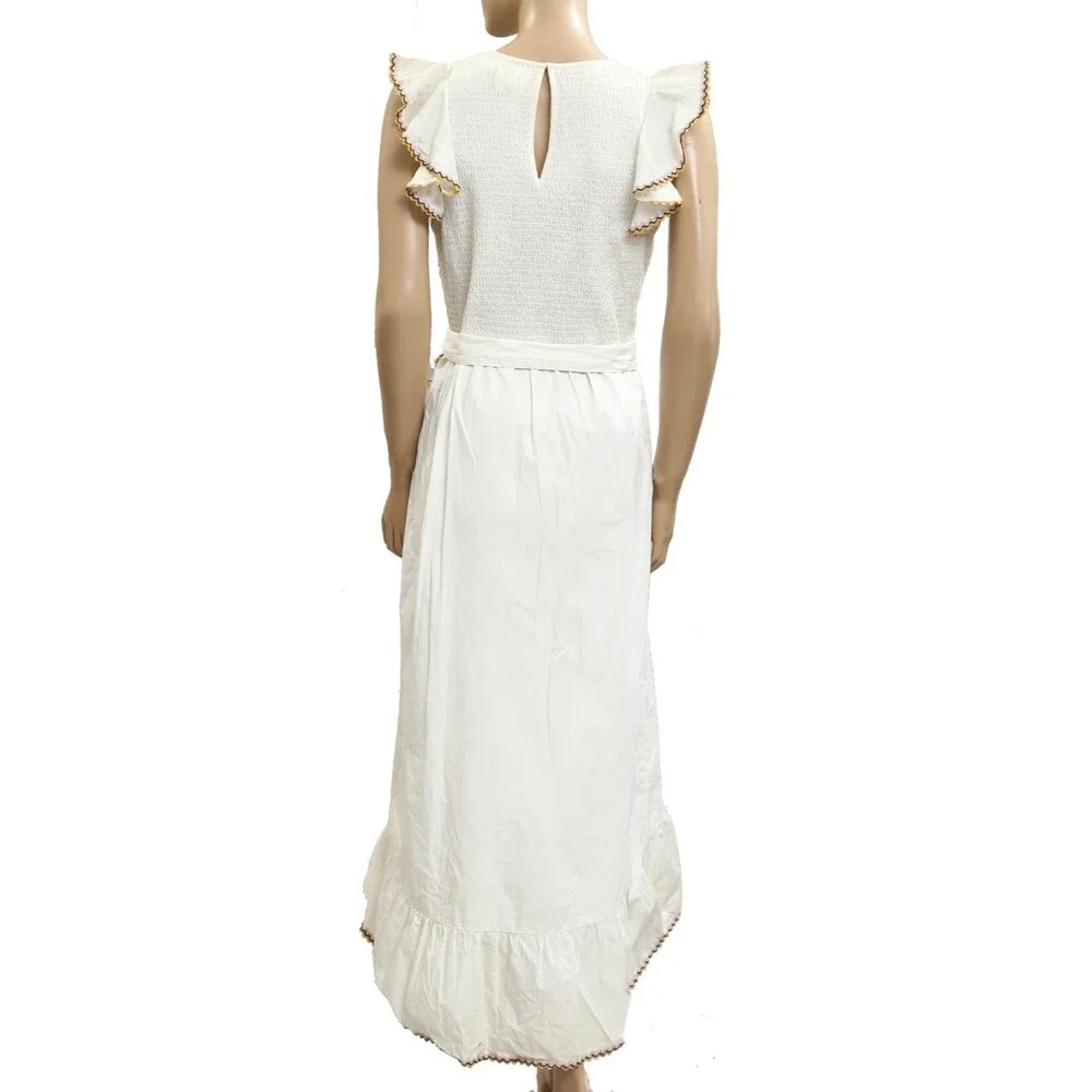 Saylor Anthropologie Yolanda Midi Dress Ric Rac Smocked Ruffle Cotton M 282247